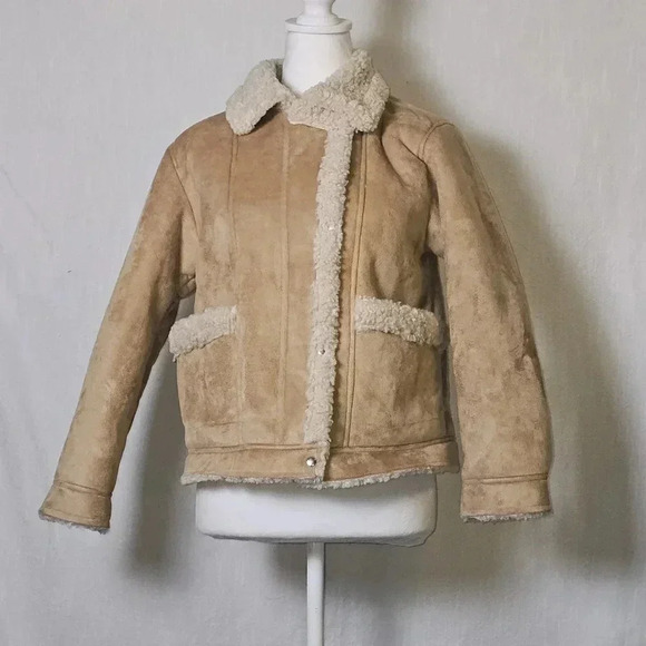 Zara Girls Faux Suede Sherpa Lined Coat SZ 13-14 - Picture 1 of 12